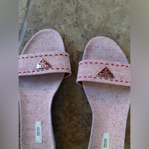 Prada Slide Round Toe Sandals Metal Logo 38/8 - Picture 8 of 13